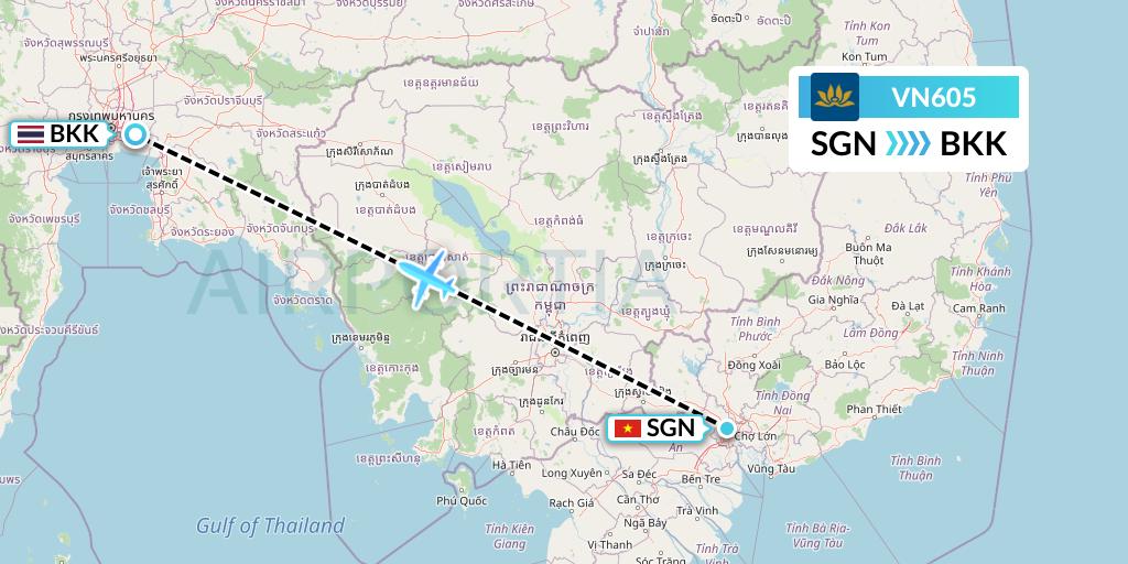 VN605 Vietnam Airlines Flight Map: Ho Chi Minh City to Bangkok