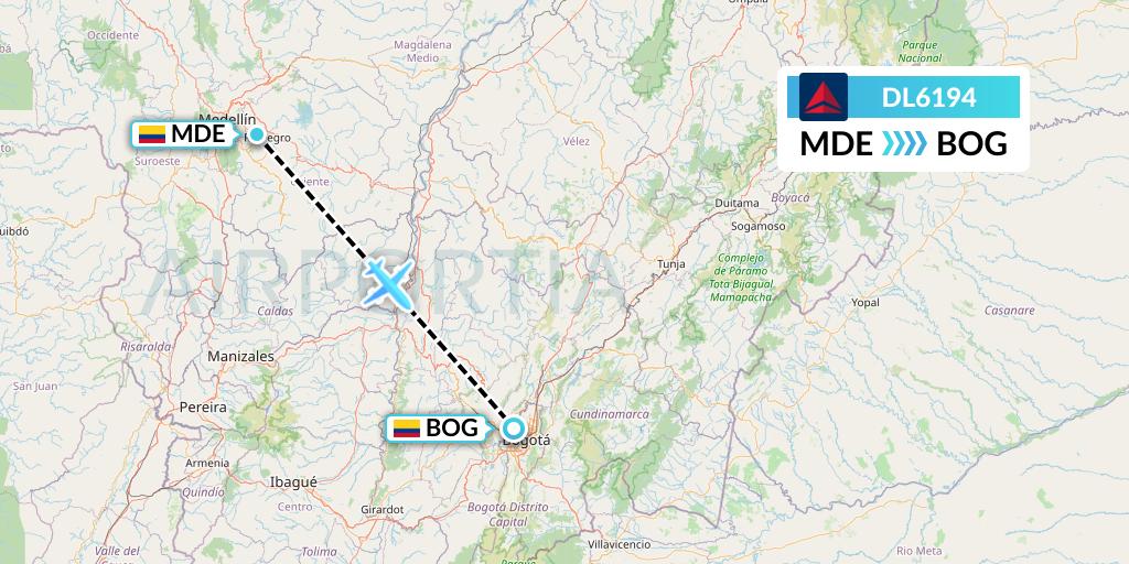 DL6194 Delta Air Lines Flight Map: Medellin to Bogota