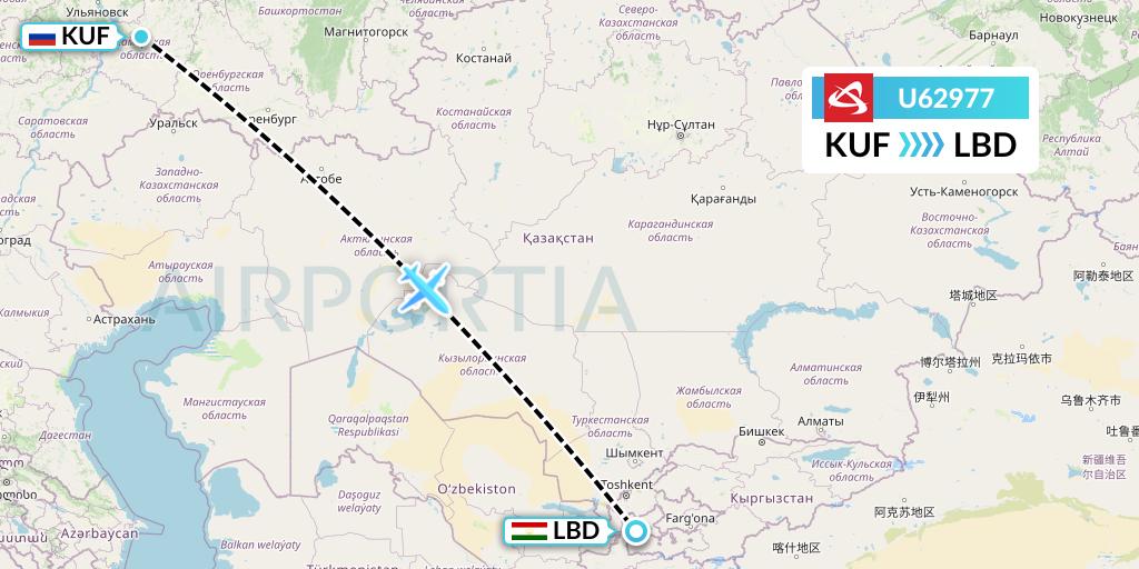 U62977 Ural Airlines Flight Map: Samara to Khudzhand