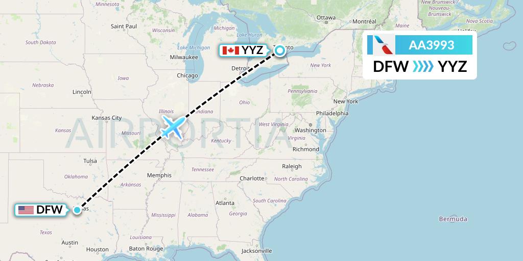 AA3993 American Airlines Flight Map: Dallas to Toronto