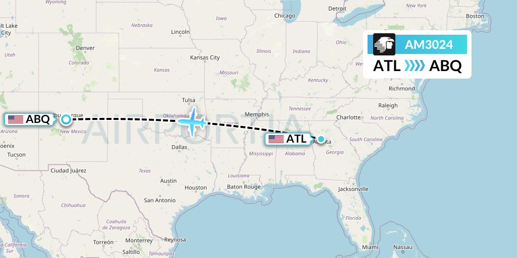 AM3024 Aeromexico Flight Map: Atlanta to Albuquerque