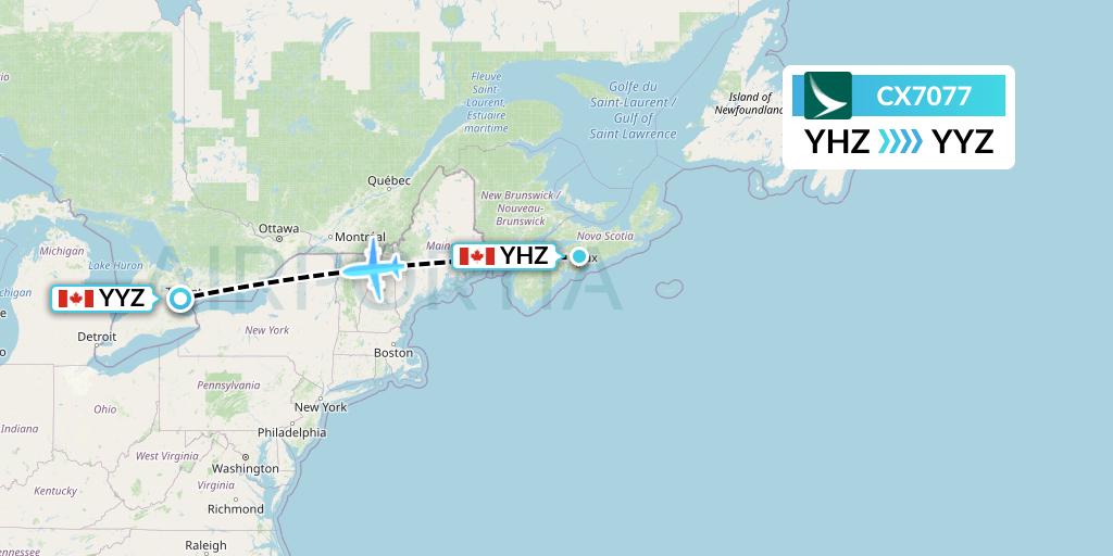CX7077 Cathay Pacific Flight Map: Halifax to Toronto