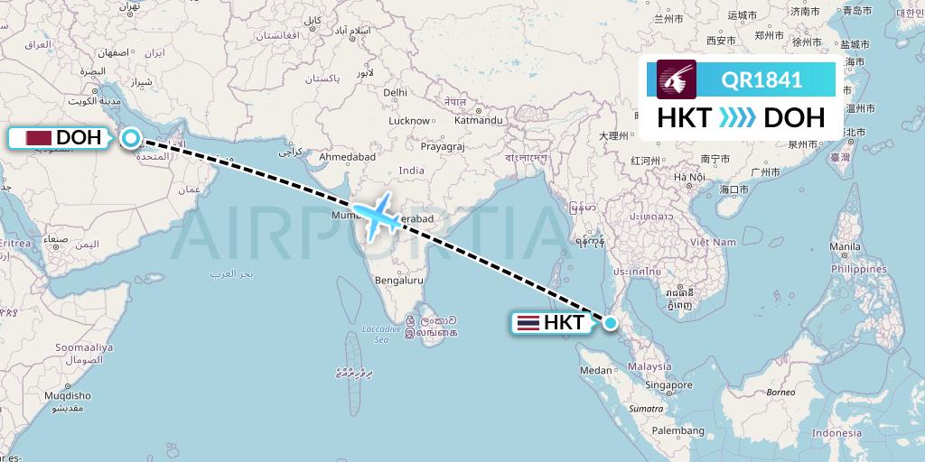 QR1841 Qatar Airways Flight Map: Phuket to Doha