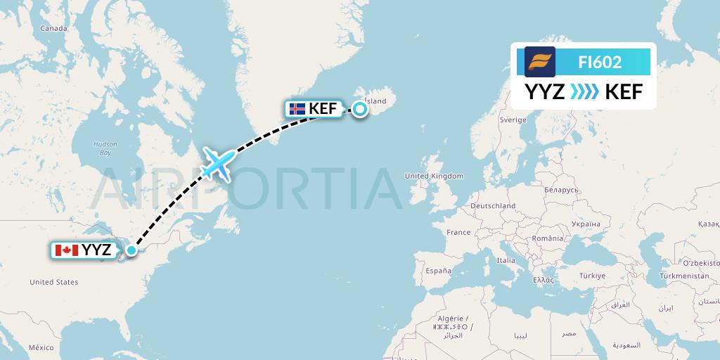 FI602 Icelandair Flight Map: Toronto to Reykjavik