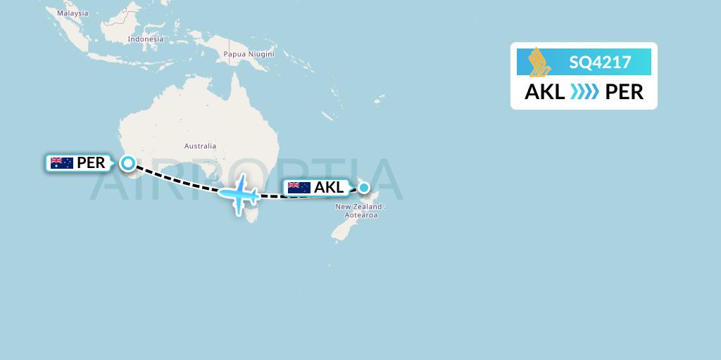 SQ4217 Singapore Airlines Flight Map: Auckland to Perth