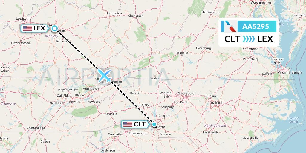 AA5295 American Airlines Flight Map: Charlotte to Lexington