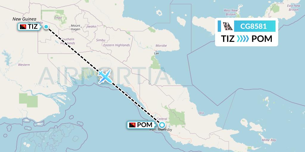 CG8581 Airlines PNG Flight Map: Tari to Port Moresby