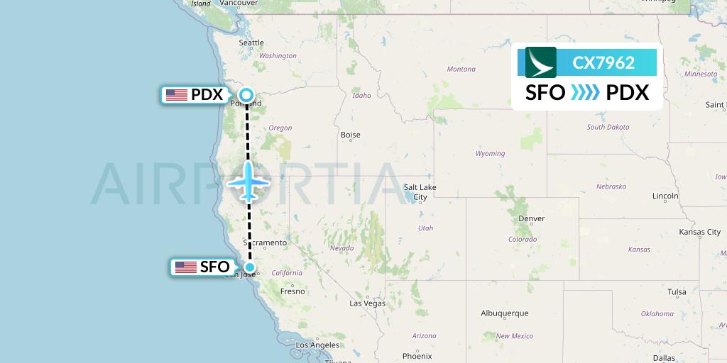 CX7962 Cathay Pacific Flight Map: San Francisco to Portland