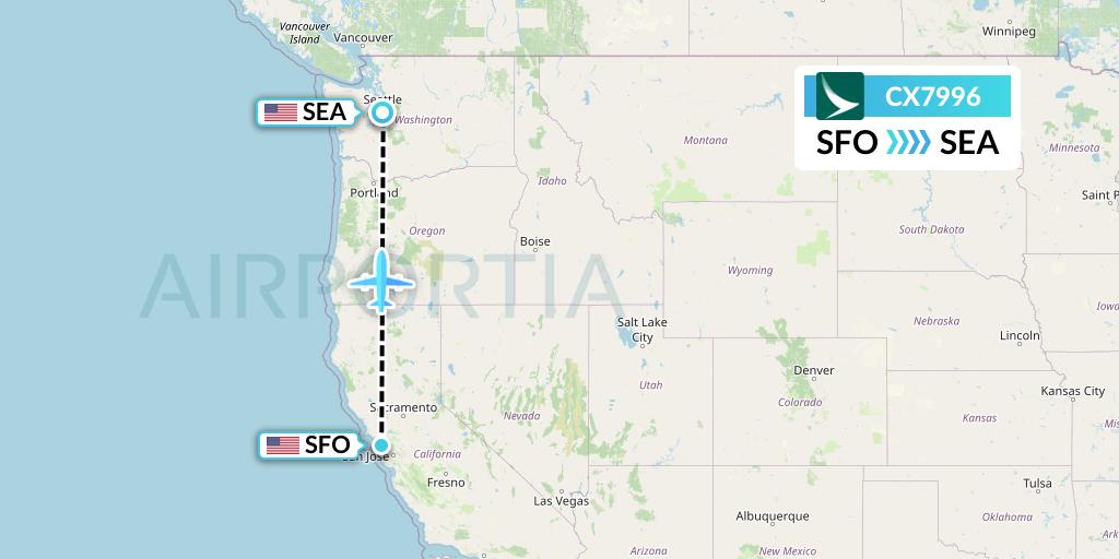 CX7996 Cathay Pacific Flight Map: San Francisco to Seattle