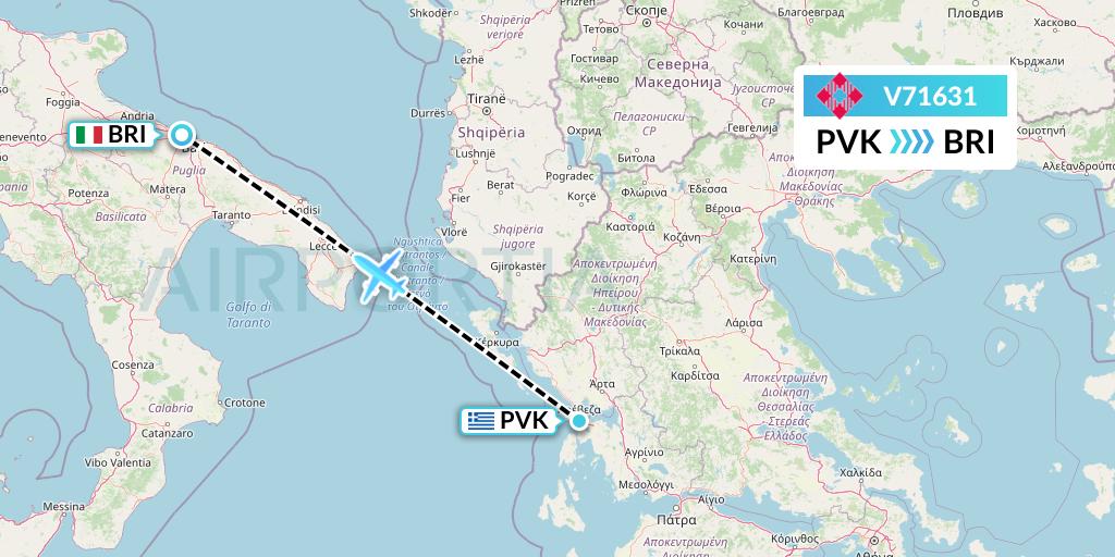 V71631 Volotea Flight Map: Preveza to Bari