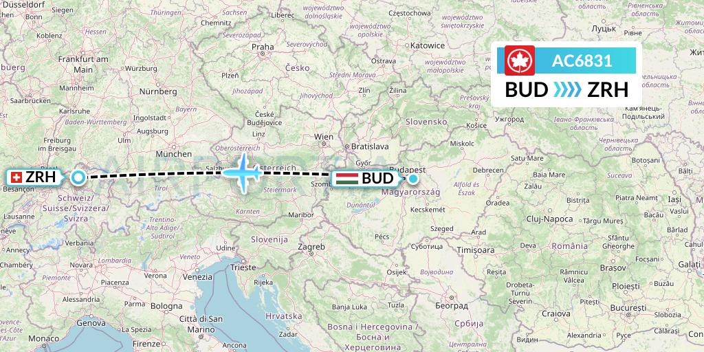 AC6831 Air Canada Flight Map: Budapest to Zurich