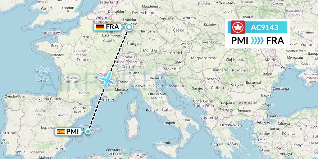 AC9143 Air Canada Flight Map: Palma de Mallorca to Frankfurt