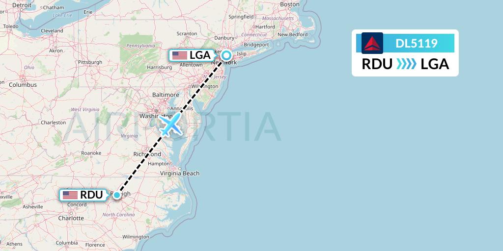DL5119 Delta Air Lines Flight Map: Raleigh-Durham to New York