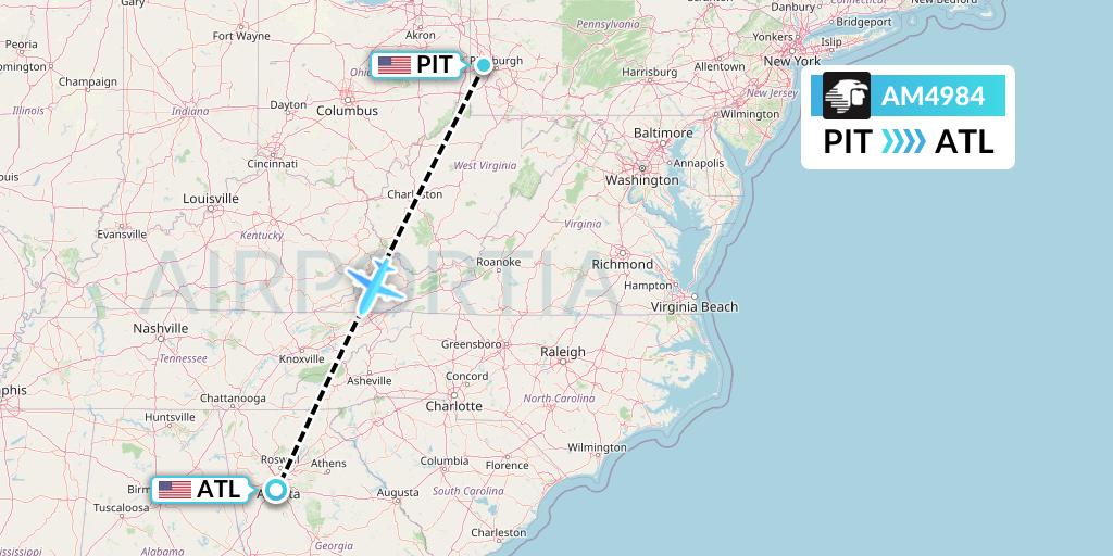AM4984 Aeromexico Flight Map: Pittsburgh to Atlanta
