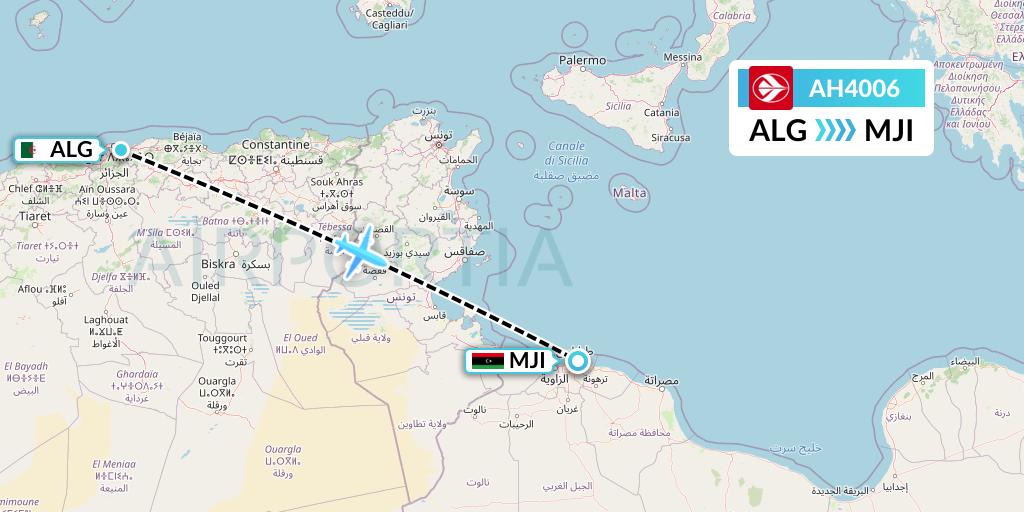 AH4006 Air Algérie Flight Map: Algiers to Tripoli