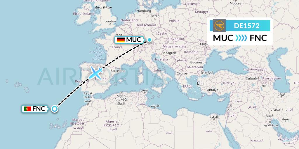 DE1572 Condor Flight Map: Munich to Funchal