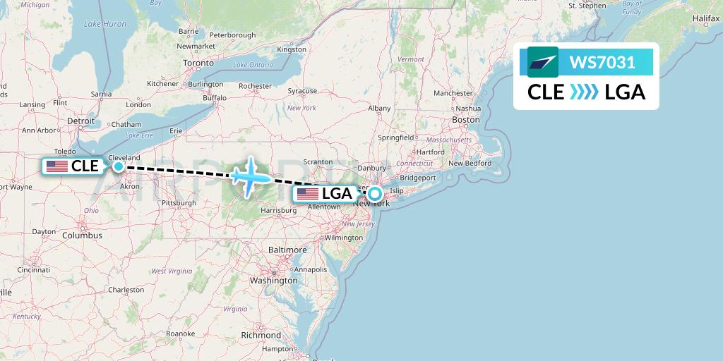 WS7031 WestJet Flight Map: Cleveland to New York