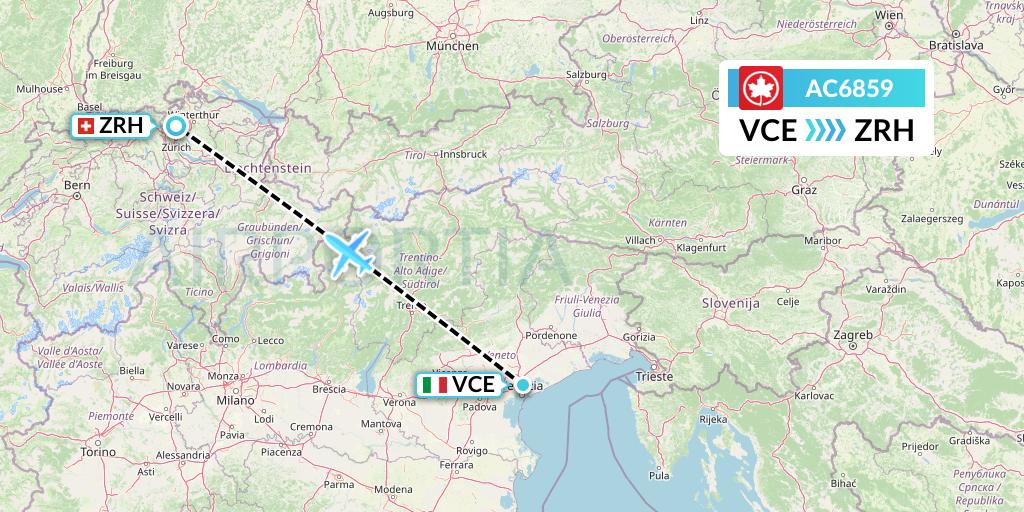 AC6859 Air Canada Flight Map: Venice to Zurich