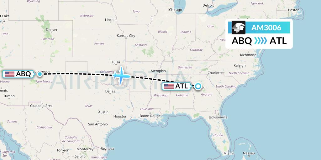 AM3006 Aeromexico Flight Map: Albuquerque to Atlanta