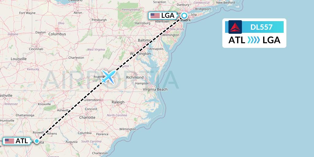 DL557 Delta Air Lines Flight Map: Atlanta to New York