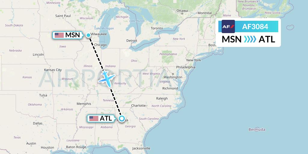 AF3084 Air France Flight Map: Madison to Atlanta