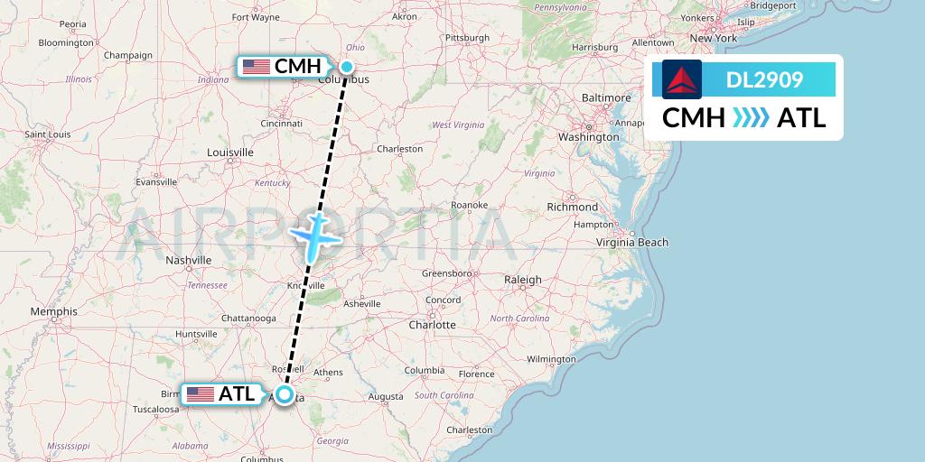 DL2909 Delta Air Lines Flight Map: Columbus to Atlanta
