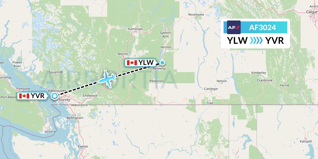 AF3024 Air France Flight Map: Kelowna to Vancouver