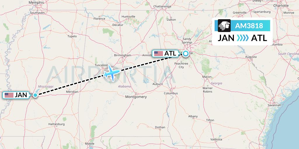 AM3818 Aeromexico Flight Map: Jackson to Atlanta