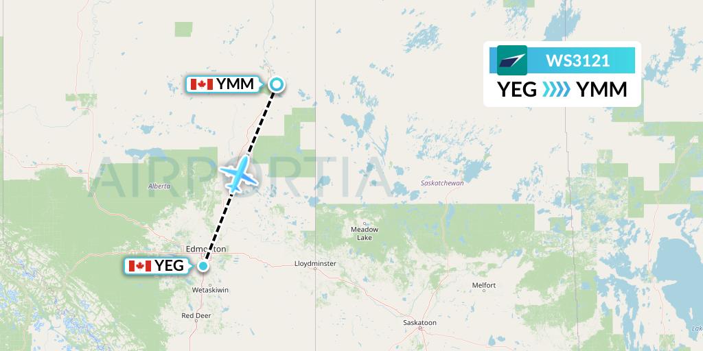 WS3121 WestJet Flight Map: Edmonton to Fort McMurray