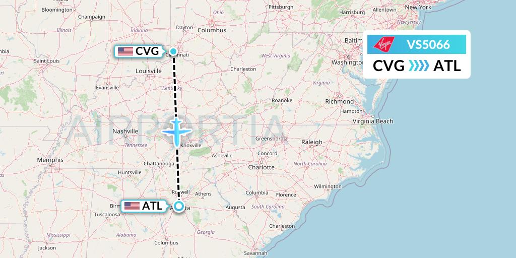 VS5066 Virgin Atlantic Airways Flight Map: Cincinnati to Atlanta