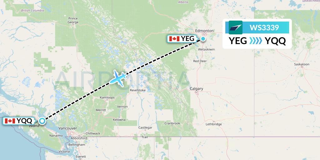 WS3339 WestJet Flight Map: Edmonton to Comox