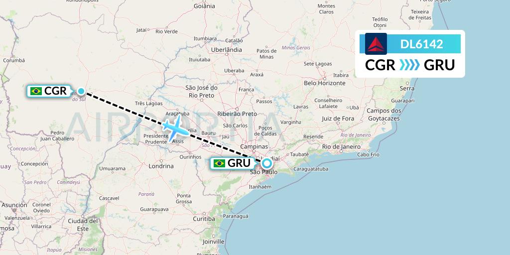 DL6142 Delta Air Lines Flight Map: Campo Grande to Sao Paulo