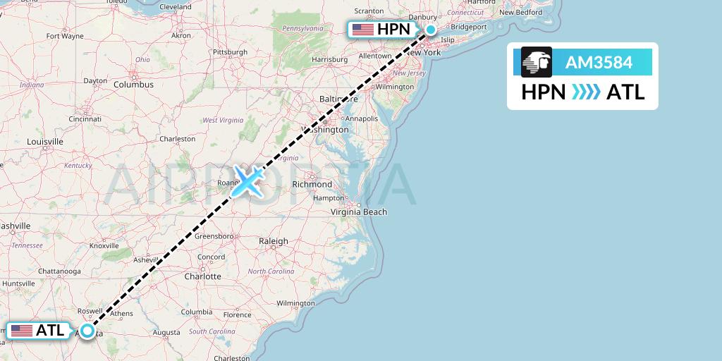 AM3584 Aeromexico Flight Map: White Plains to Atlanta