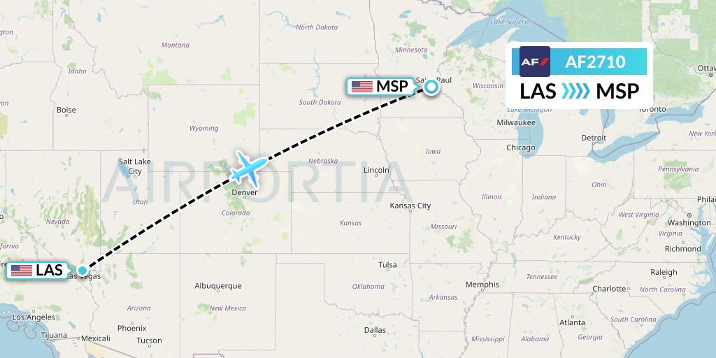 AF2710 Air France Flight Map: Las Vegas to Minneapolis