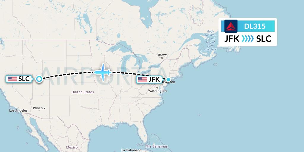 DL315 Delta Air Lines Flight Map: New York to Salt Lake City