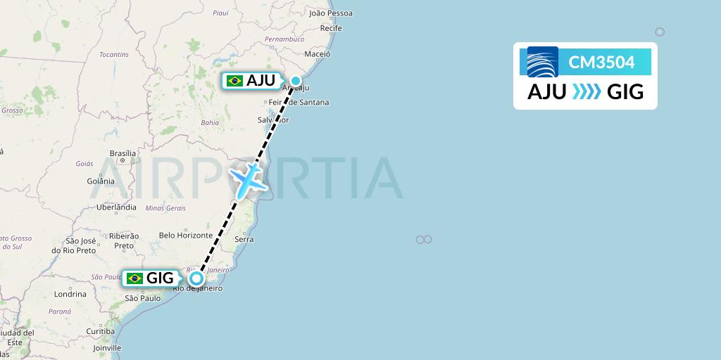 CM3504 Copa Airlines Flight Map: Aracaju to Rio de Janeiro