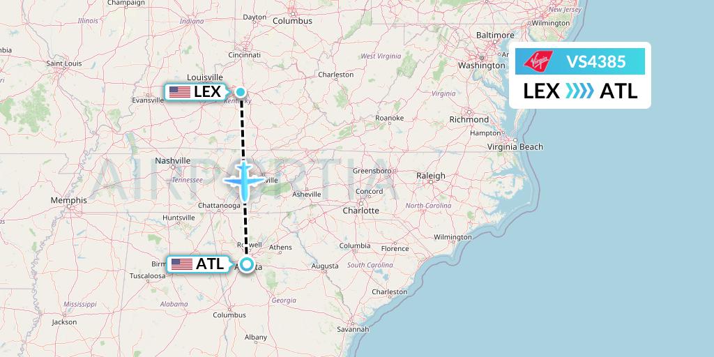 VS4385 Virgin Atlantic Airways Flight Map: Lexington to Atlanta