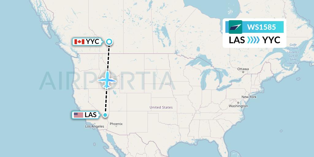 WS1585 WestJet Flight Map: Las Vegas to Calgary