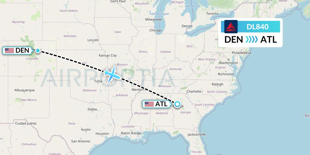 DL840 Delta Air Lines Flight Map: Denver to Atlanta