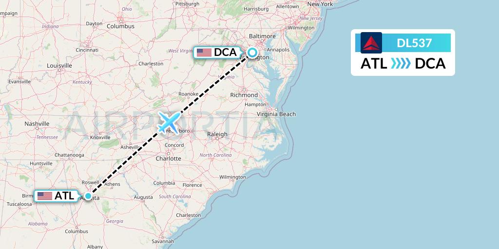 DL537 Delta Air Lines Flight Map: Atlanta to Washington