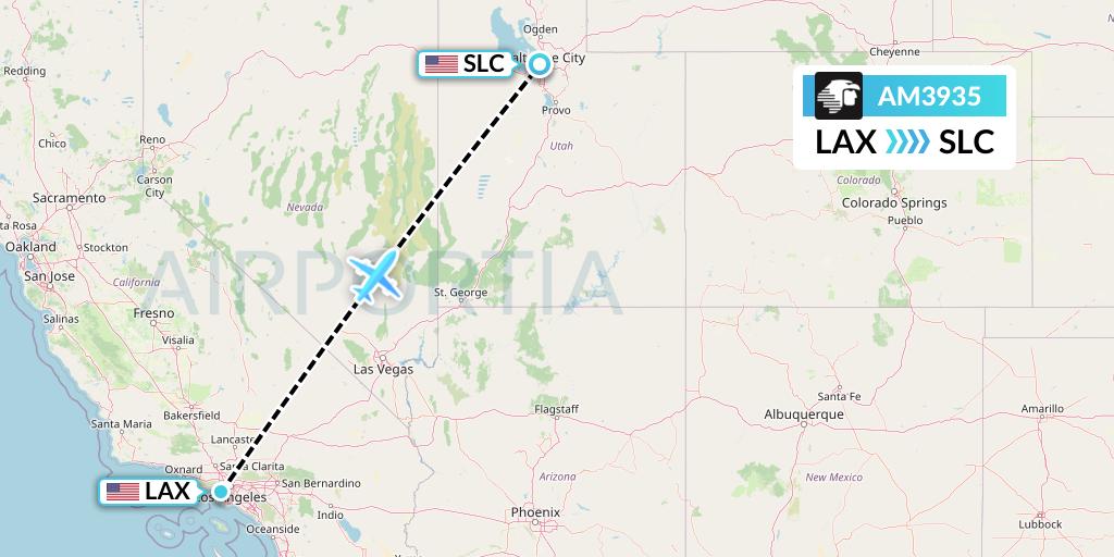AM3935 Aeromexico Flight Map: Los Angeles to Salt Lake City