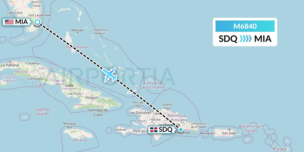 M6840 Amerijet International Flight Map: Santo Domingo to Miami