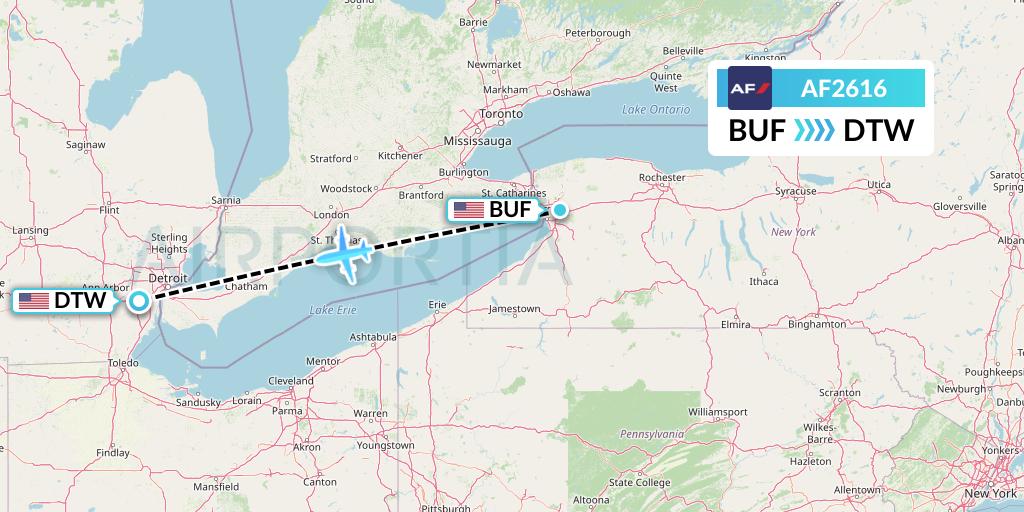 AF2616 Air France Flight Map: Buffalo to Detroit