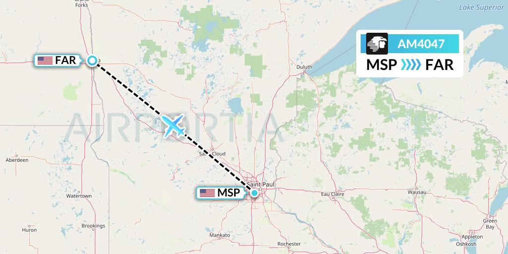 AM4047 Aeromexico Flight Map: Minneapolis to Fargo