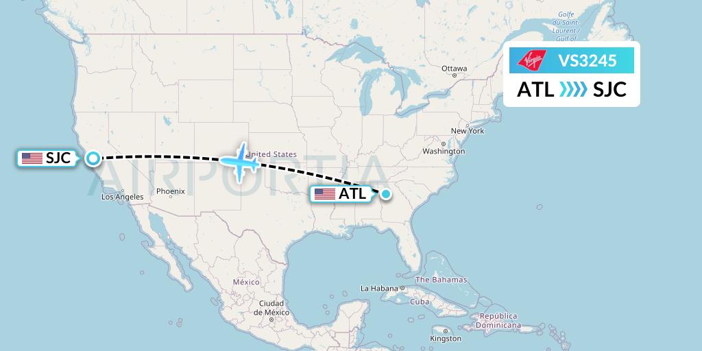 VS3245 Virgin Atlantic Airways Flight Map: Atlanta to San Jose