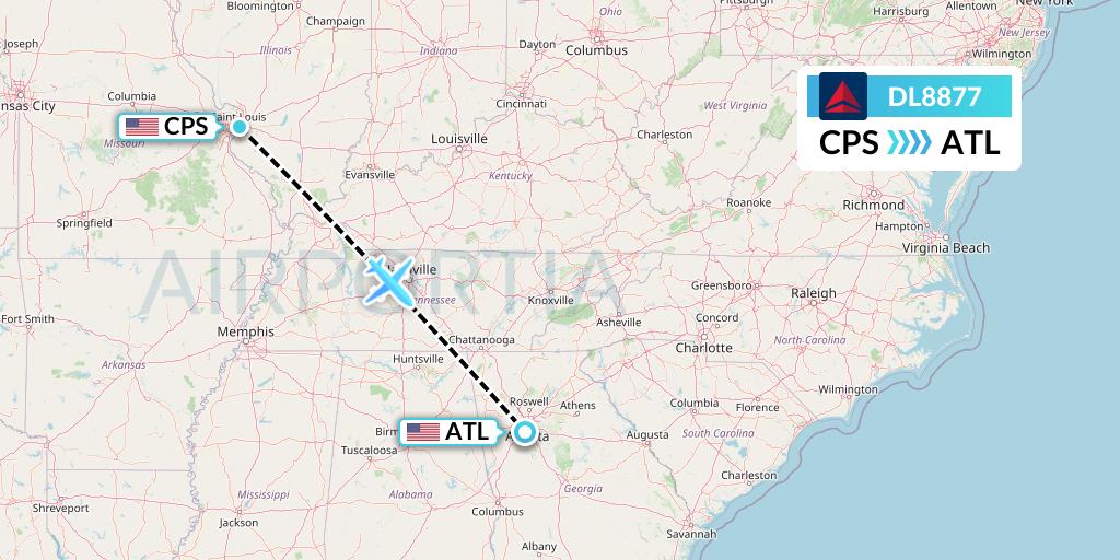 DL8877 Delta Air Lines Flight Map: St. Louis to Atlanta