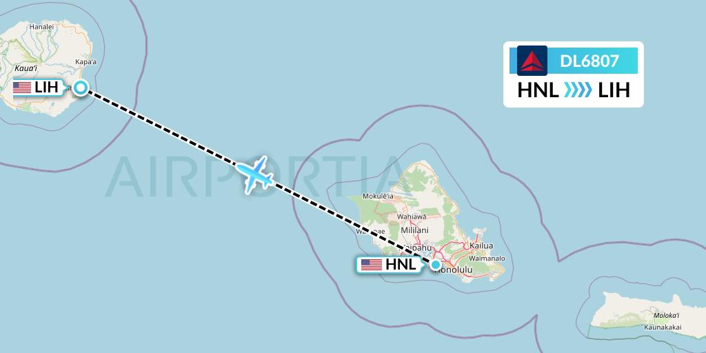 DL6807 Delta Air Lines Flight Map: Honolulu to Lihue