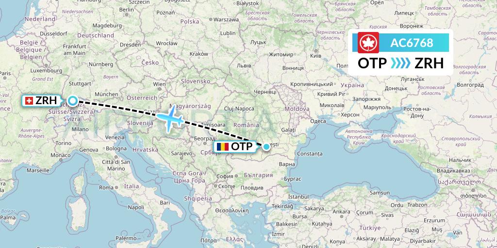 AC6768 Air Canada Flight Map: Bucharest to Zurich
