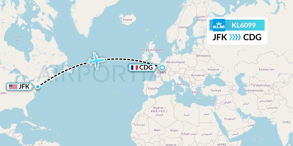 KL6099 KLM Flight Map: New York to Paris