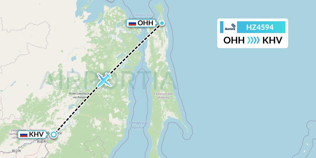 HZ4594 Aurora Flight Map: Okha to Khabarovsk